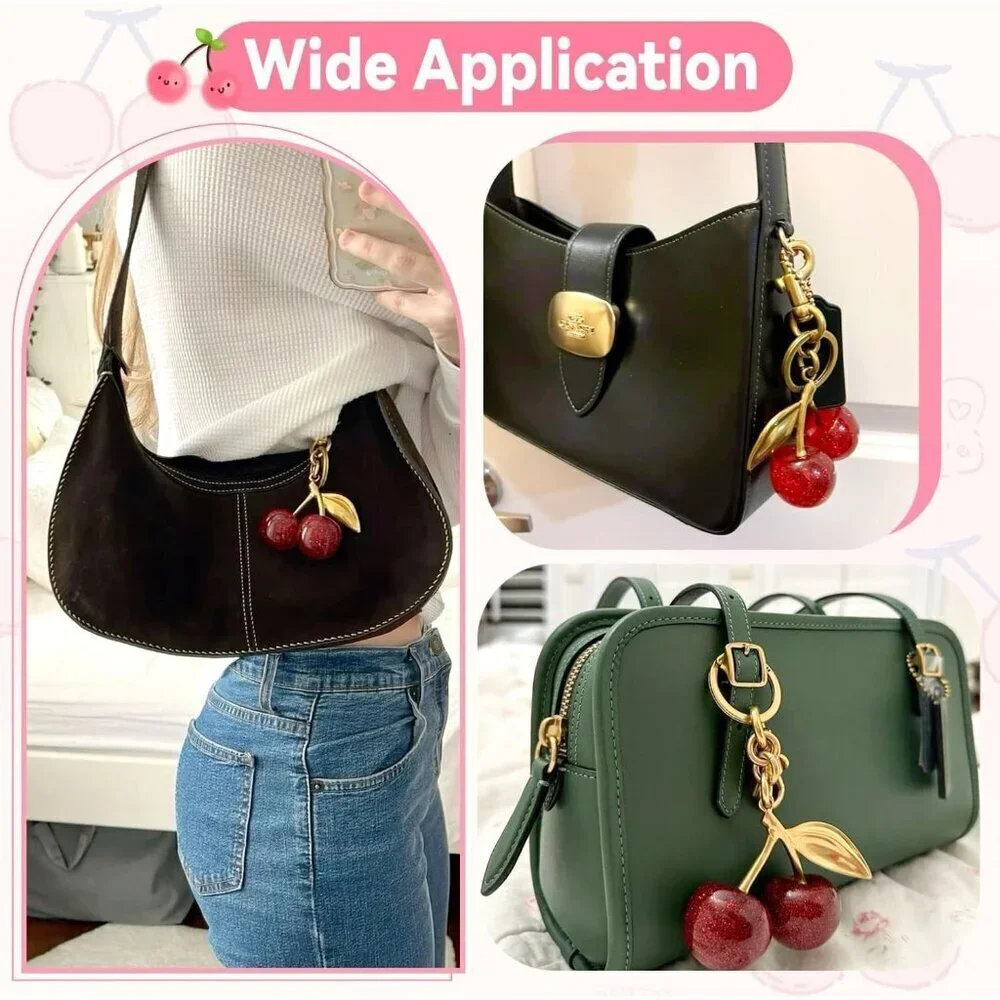 Women's Red Cute Charm Metal Clasp Stylish Cherry Decorate Keychain Handbag